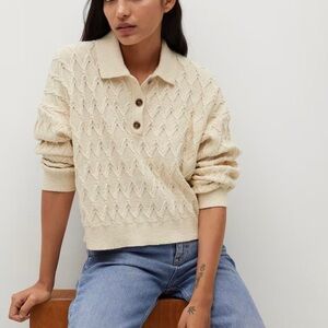 Women's Cream Knit Polo Sweater